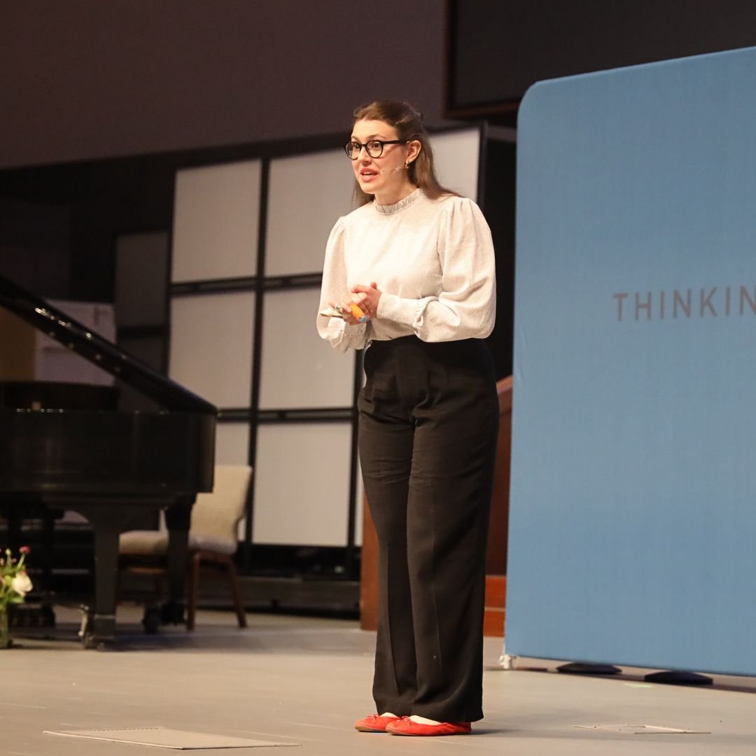 female declamations finalist presenting on stage