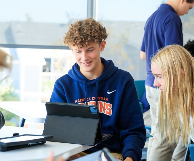 Pacifica student working on a tablet